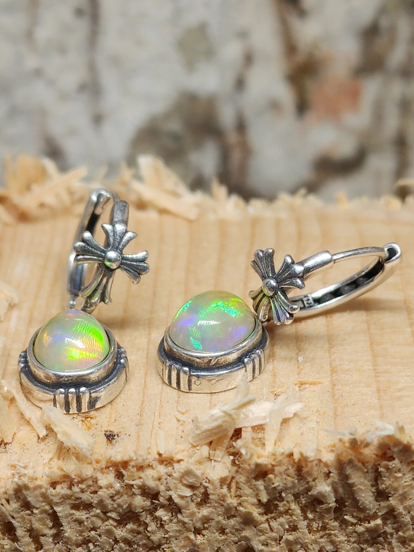 Boucles d'oreilles opale et argent
