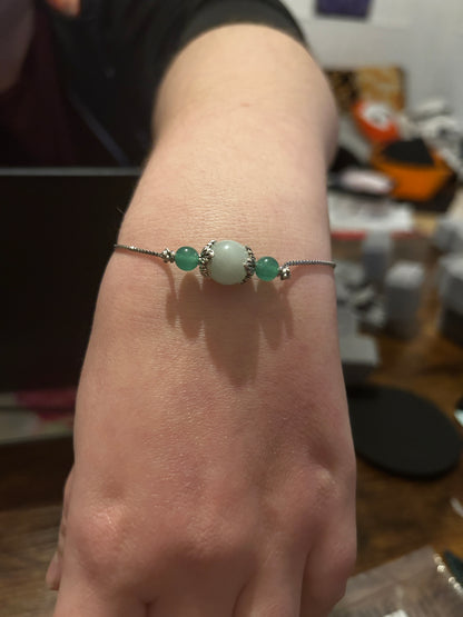 Bracelet création chaîne fine, aventurine et pierre de lune