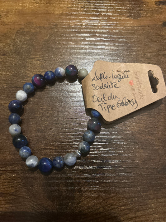 Bracelet création lapis-lazuli, sodalite et œil de tigre galaxy