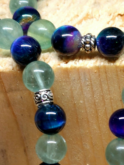 Bracelet en fluorite et œil de tigre galaxie