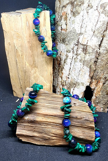 Bracelet en chips de Malachite et perles d'Oeil de Tigre Galaxie