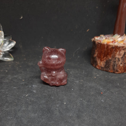 Maneki Neko en quartz fraise