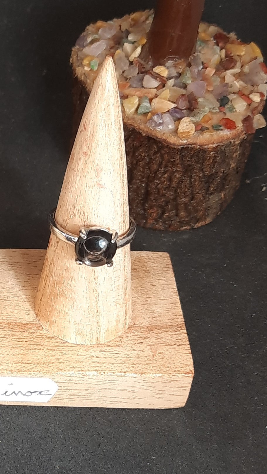 Bague en Pierre de Lune noire et Acier inox